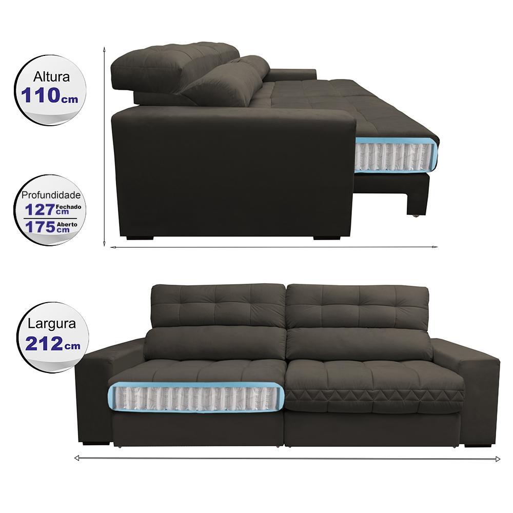 Sofá Retrátil e Reclinável com Molas Ensacadas Cama inBox Master 2,12m Tecido Suede Café - 2