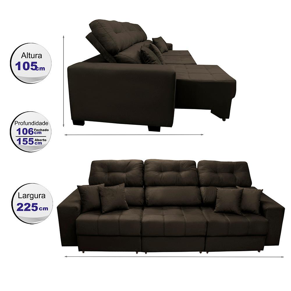 Sofá Retrátil e Reclinável Cama inBox Diamond 2,25m Tecido Suede Velusoft Café - 2