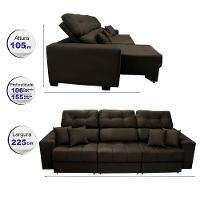 Sofá Retrátil e Reclinável Cama inBox Diamond 2,25m Tecido Suede Velusoft Café - 2