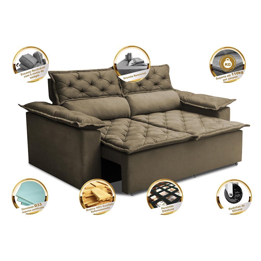Sofá Retrátil e Reclinável Cama inBox Compact 1,50m Tecido Suede Velusoft Castor - 3