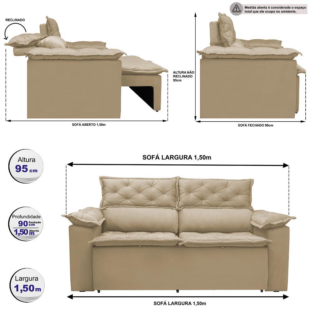 Sofá Retrátil e Reclinável Cama inBox Compact 1,50m Tecido Suede Velusoft Bege - 2
