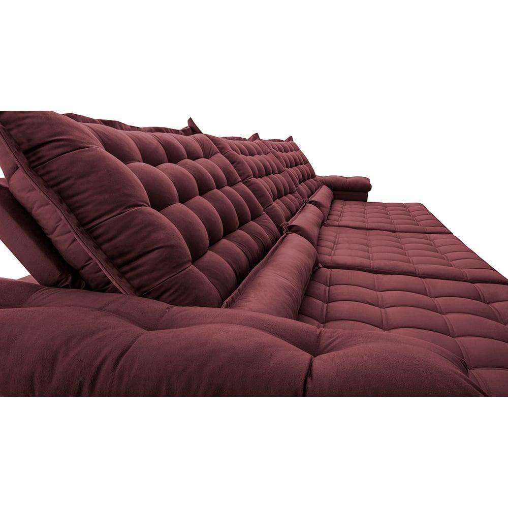 Sofá Retrátil e Reclinável 4,15m Molas Ensacadas Cama inBox Big Space com Bordado 3D Velusoft Vinho - 4