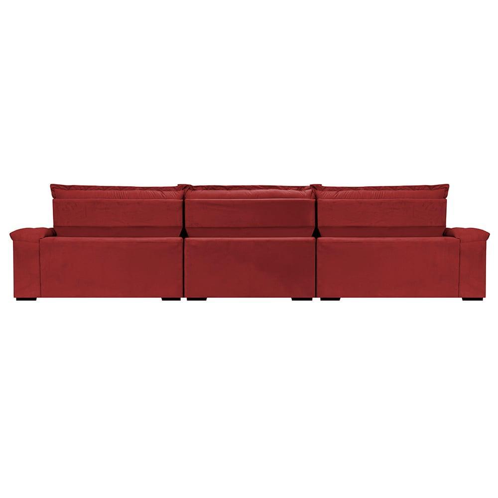 Sofá Retrátil e Reclinável 4,15m Molas Ensacadas Cama inBox Big Space com Bordado Velusoft Vermelho - 6