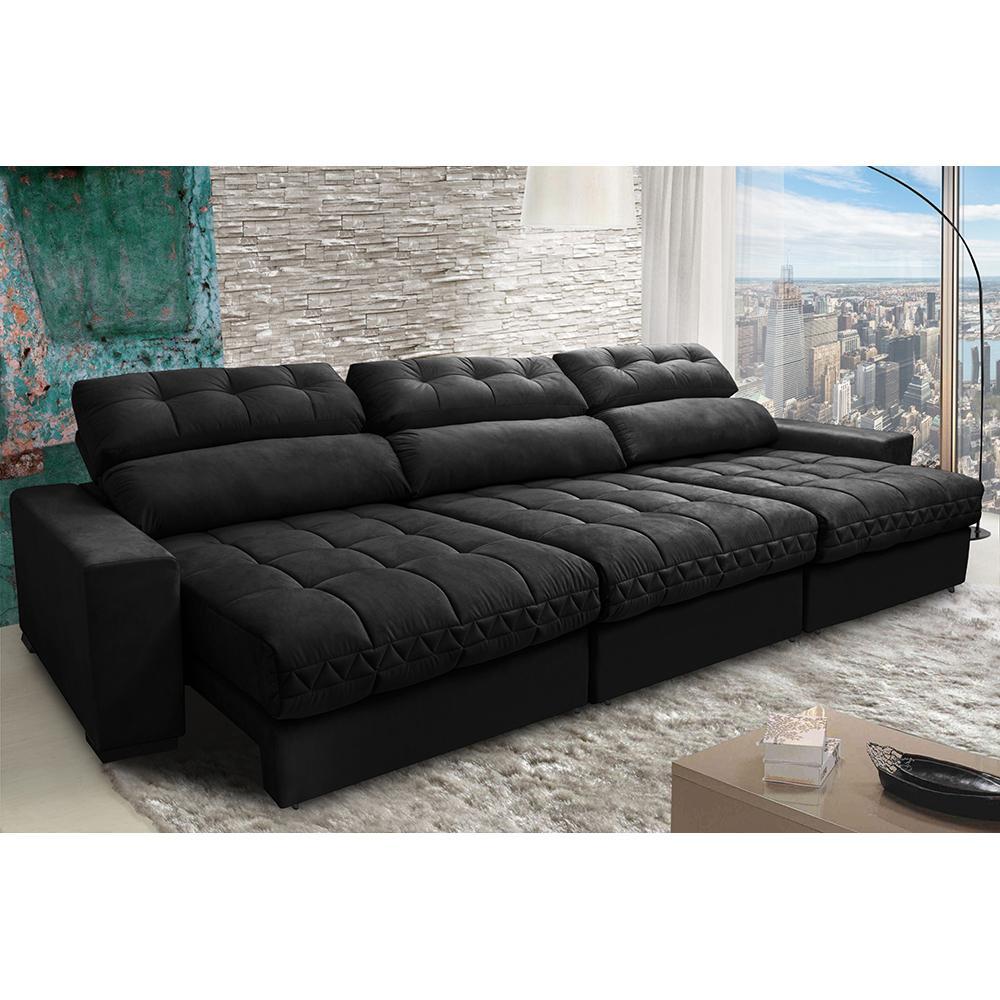 Sofá Retrátil e Reclinável com Molas Ensacadas Cama inBox Master 3,22m Tecido Suede Preto - 1