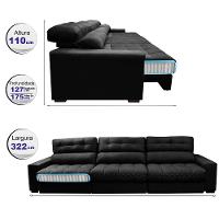 Sofá Retrátil e Reclinável com Molas Ensacadas Cama inBox Master 3,22m Tecido Suede Preto - 2