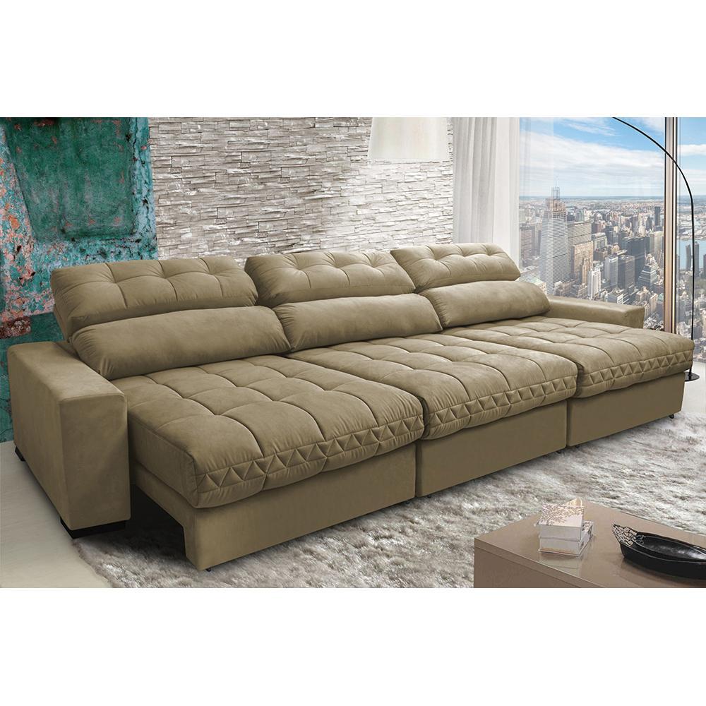 Sofá Retrátil e Reclinável com Molas Ensacadas Cama inBox Master 3,22m Tecido Suede Bege - 1