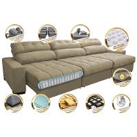 Sofá Retrátil e Reclinável com Molas Ensacadas Cama inBox Master 3,22m Tecido Suede Bege - 3