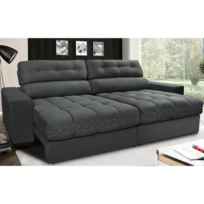 Sofá Retrátil e Reclinável com Molas Ensacadas Cama inBox Master 2,72m Tecido Suede Cinza