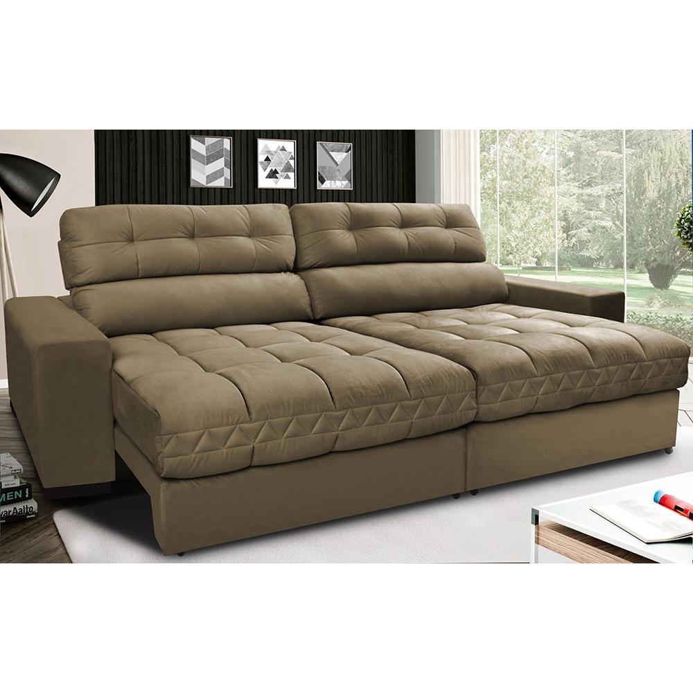 Sofá Retrátil e Reclinável com Molas Ensacadas Cama inBox Master 2,72m Tecido Suede Castor - 1