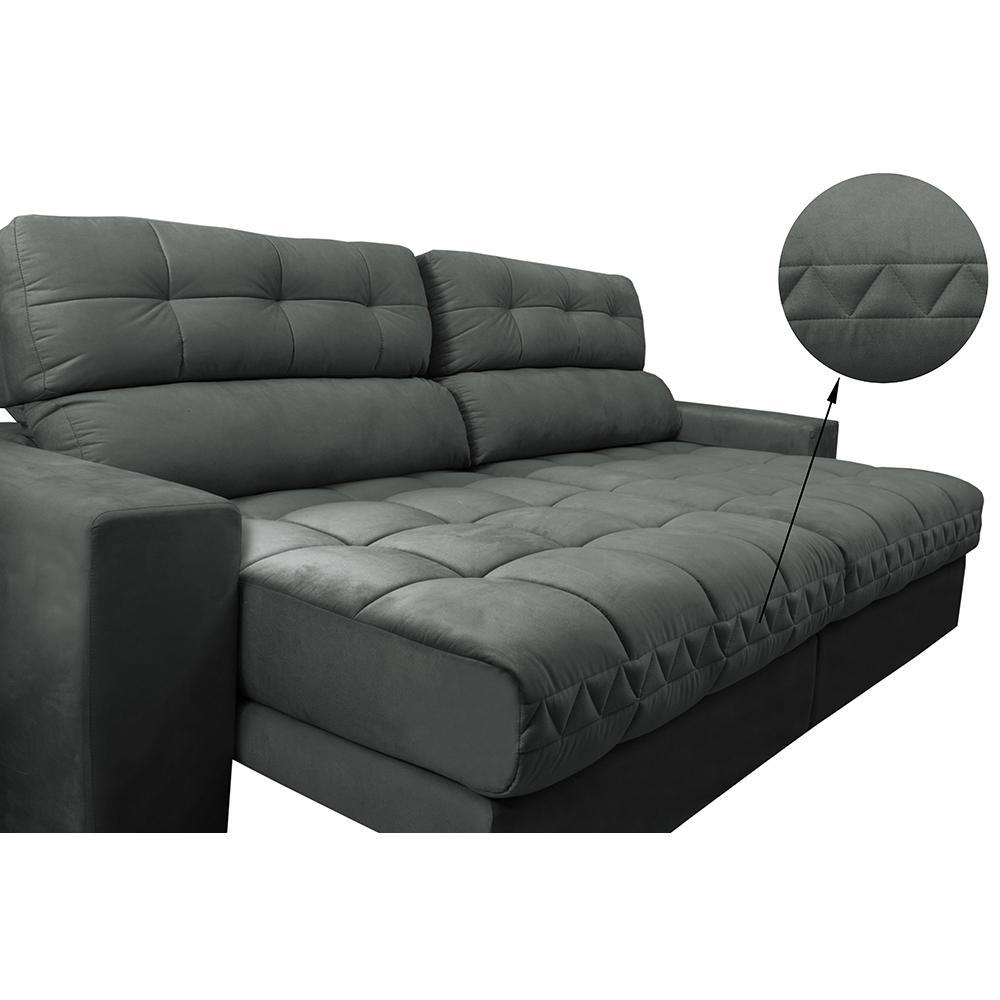 Sofá Retrátil e Reclinável com Molas Ensacadas Cama inBox Master 2,52m Tecido Suede Cinza - 4