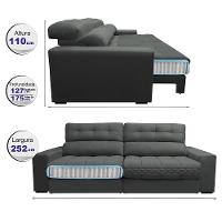 Sofá Retrátil e Reclinável com Molas Ensacadas Cama inBox Master 2,52m Tecido Suede Cinza - 2