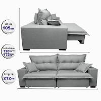 Sofá Retrátil e Reclinável com Molas Ensacadas Cama inBox Prime 2,12m Tecido Linho Cinza Claro - 2