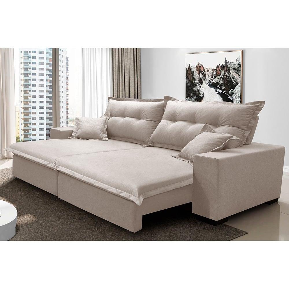 Sofá Retrátil e Reclinável com Molas Ensacadas Cama inBox Prime 2,12m Tecido Linho Bege Claro - 1