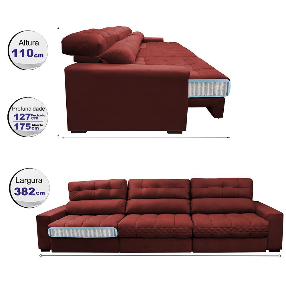 Sofá Retrátil e Reclinável com Molas Ensacadas Cama Inbox Master 3,82m Tecido Suede Vermelho - 2