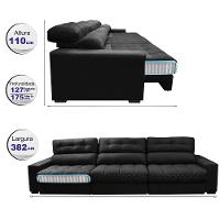 Sofá Retrátil e Reclinável com Molas Ensacadas Cama Inbox Master 3,82m Tecido Suede Preto - 2