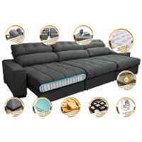 Sofá Retrátil e Reclinável com Molas Ensacadas Cama Inbox Master 3,82m Tecido Suede Cinza - 3