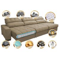 Sofá Retrátil e Reclinável com Molas Ensacadas Cama Inbox Master 3,82m Tecido Suede Bege - 3