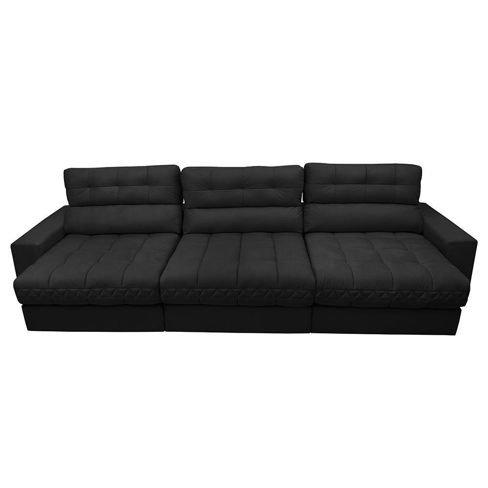 Sofá Retrátil e Reclinável com Molas Ensacadas Cama Inbox Master 3,52m Tecido Suede Preto - 5