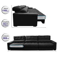 Sofá Retrátil e Reclinável com Molas Ensacadas Cama Inbox Master 3,52m Tecido Suede Preto - 2
