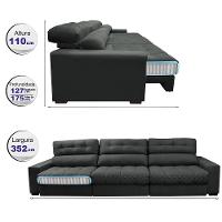 Sofá Retrátil e Reclinável com Molas Ensacadas Cama Inbox Master 3,52m Tecido Suede Cinza - 2