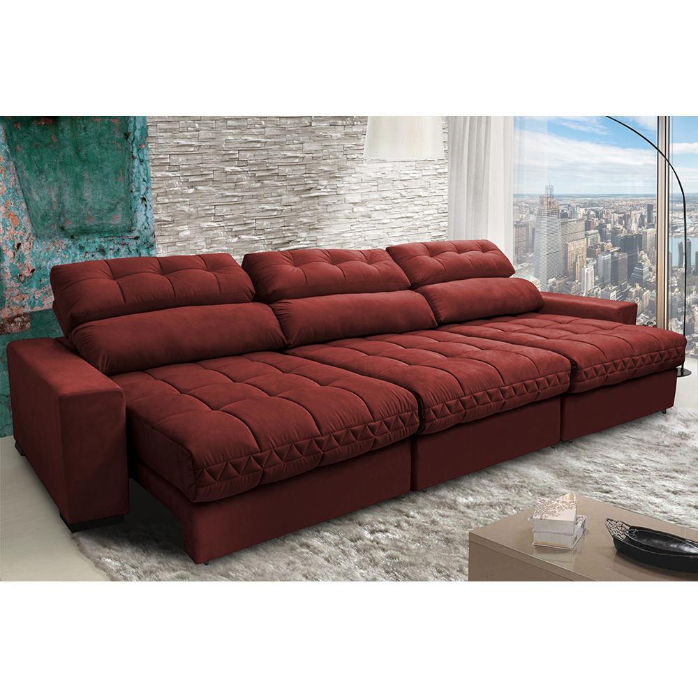Sofá Retrátil e Reclinável com Molas Ensacadas Cama Inbox Master 3,52m Tecido Suede Vermelho - 1
