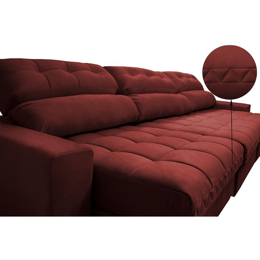 Sofá Retrátil e Reclinável com Molas Ensacadas Cama Inbox Master 3,52m Tecido Suede Vermelho - 4