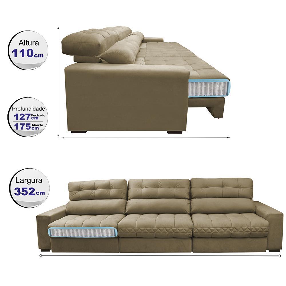 Sofá Retrátil e Reclinável com Molas Ensacadas Cama Inbox Master 3,52m Tecido Suede Bege - 2