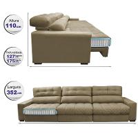 Sofá Retrátil e Reclinável com Molas Ensacadas Cama Inbox Master 3,52m Tecido Suede Bege - 2