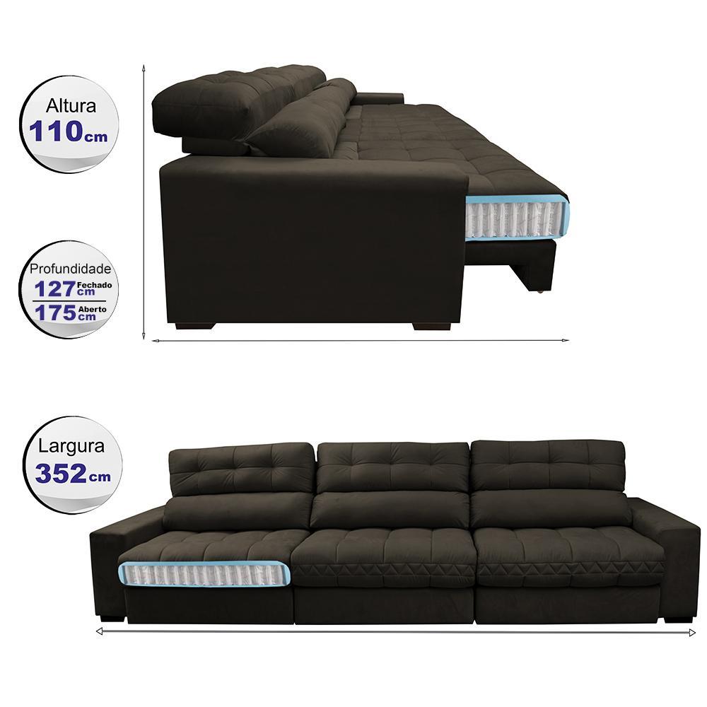 Sofá Retrátil e Reclinável com Molas Ensacadas Cama Inbox Master 3,52m Tecido Suede Café - 2