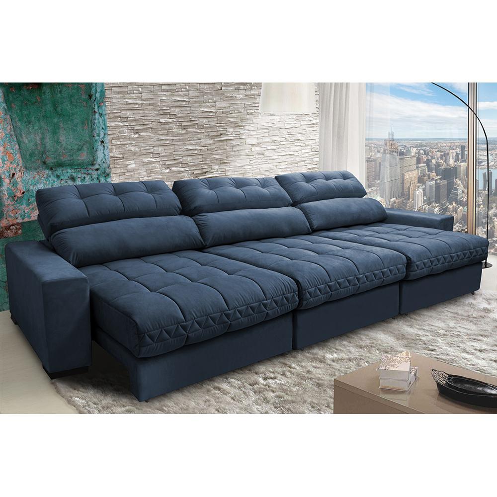 Sofá Retrátil e Reclinável com Molas Ensacadas Cama Inbox Master 3,52m Tecido Suede Azul - 1