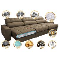 Sofá Retrátil e Reclinável com Molas Ensacadas Cama Inbox Master 3,52m Tecido Suede Castor - 3