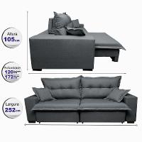 Sofá Retrátil e Reclinável com Molas Ensacadas Cama inBox Prime 2,52m Tecido Linho Cinza Escuro - 2