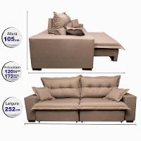 Sofá Retrátil e Reclinável com Molas Ensacadas Cama inBox Prime 2,52m Tecido Linho Bege Escuro - 2