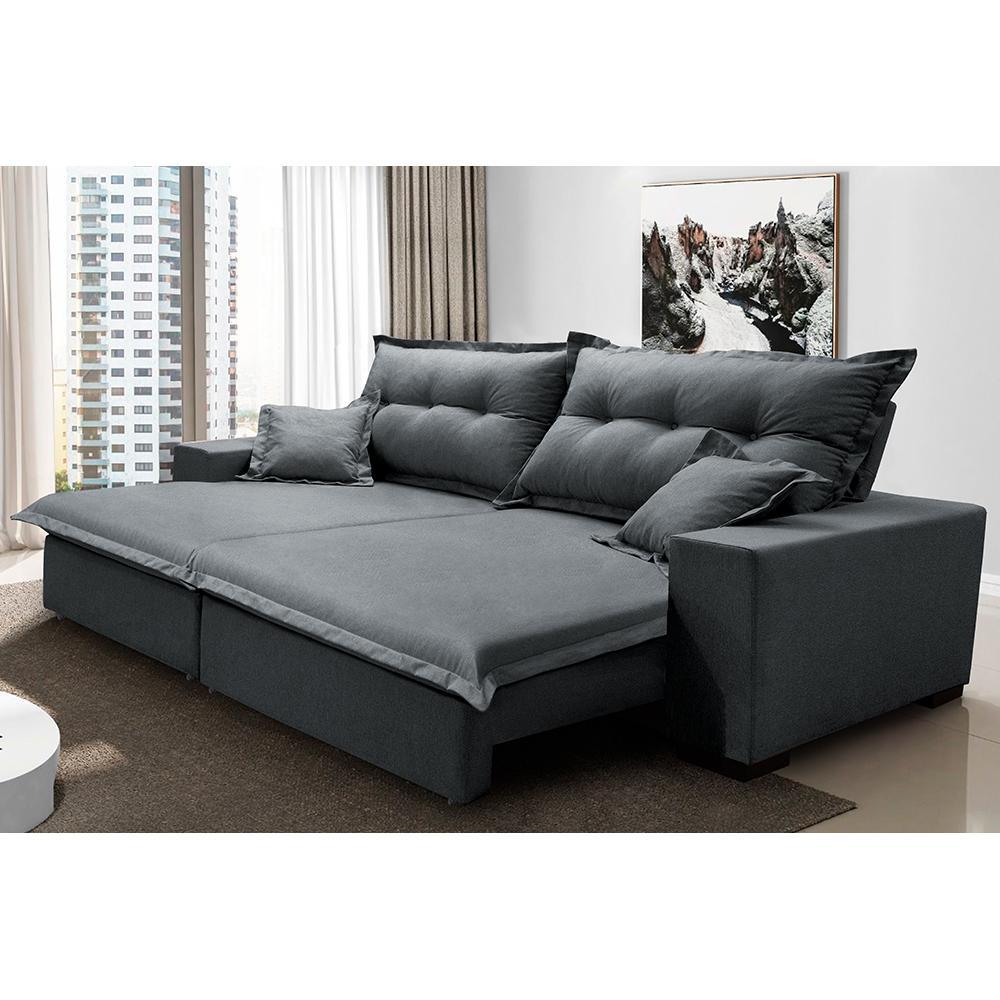 Sofá Retrátil e Reclinável com Molas Ensacadas Cama inBox Prime 2,32m Tecido Linho Cinza Escuro - 1