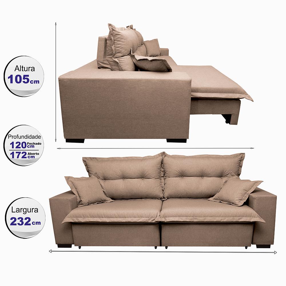 Sofá Retrátil e Reclinável com Molas Ensacadas Cama inBox Prime 2,32m Tecido Linho Bege Escuro - 2