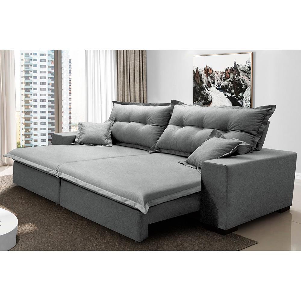 Sofá Retrátil e Reclinável com Molas Ensacadas Cama inBox Prime 2,32m Tecido Linho Cinza Claro - 1