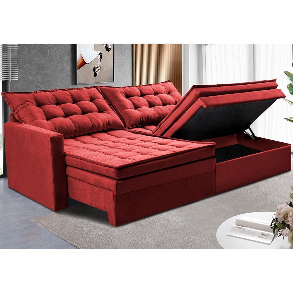 Sofá Sem Caixa Retrátil Baú 2,00m Cama inBox Secret Suede Velusoft Vermelho - 1