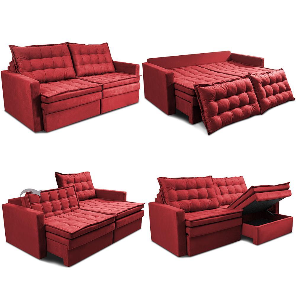 Sofá Sem Caixa Retrátil Baú 2,00m Cama inBox Secret Suede Velusoft Vermelho - 2