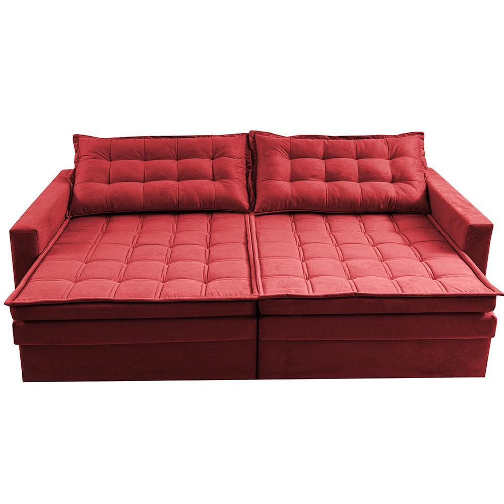 Sofá Sem Caixa Retrátil Baú 2,00m Cama inBox Secret Suede Velusoft Vermelho - 6