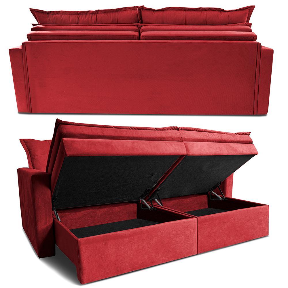 Sofá Sem Caixa Retrátil Baú 2,00m Cama inBox Secret Suede Velusoft Vermelho - 7
