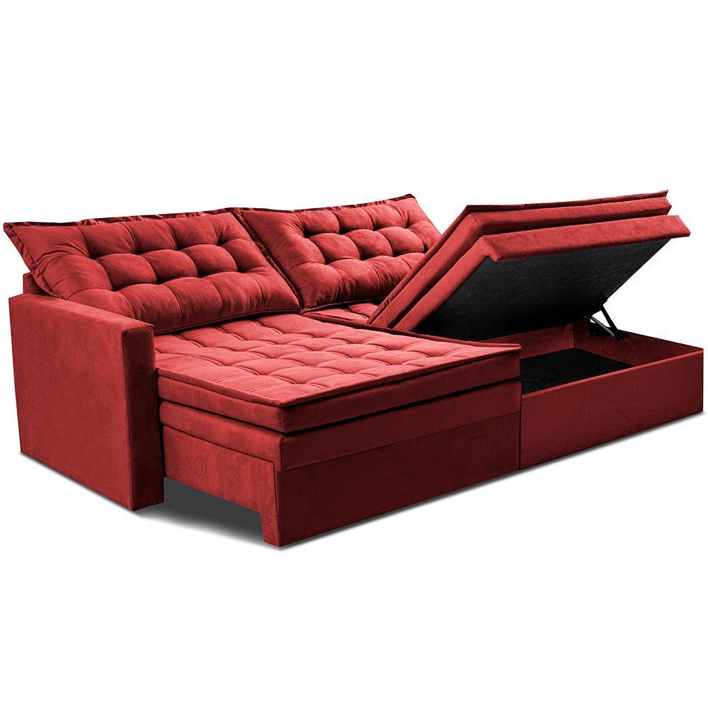 Sofá Sem Caixa Retrátil Baú 2,00m Cama inBox Secret Suede Velusoft Vermelho - 8