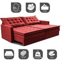Sofá Sem Caixa Retrátil Baú 2,00m Cama inBox Secret Suede Velusoft Vermelho