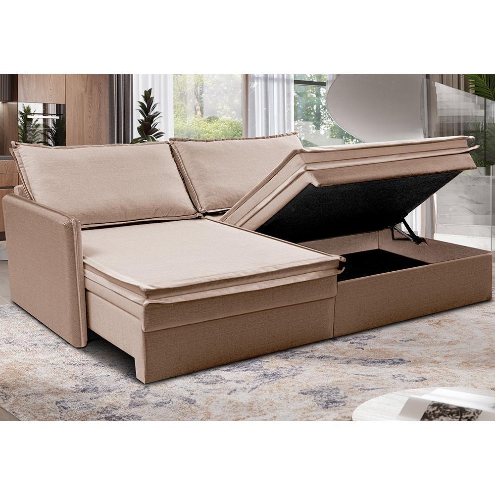 Sofá Sem Caixa Retrátil Baú 1,55m Lounge Linho Bege Escuro Cama inBox - 1
