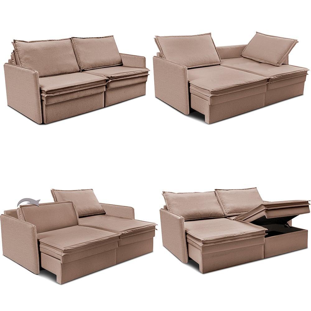 Sofá Sem Caixa Retrátil Baú 1,55m Lounge Linho Bege Escuro Cama inBox - 2