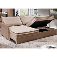 Sofá Sem Caixa Retrátil Baú 1,55m Lounge Linho Bege Escuro Cama inBox - 1