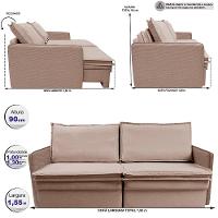 Sofá Sem Caixa Retrátil Baú 1,55m Lounge Linho Bege Escuro Cama inBox - 3