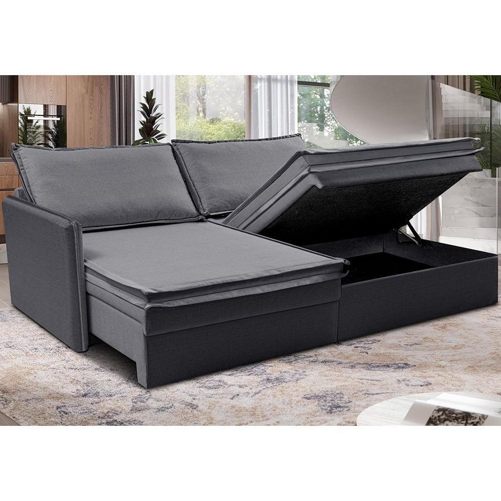 Sofá Sem Caixa Retrátil Baú 1,55m Lounge Linho Cinza Escuro Cama inBox - 1