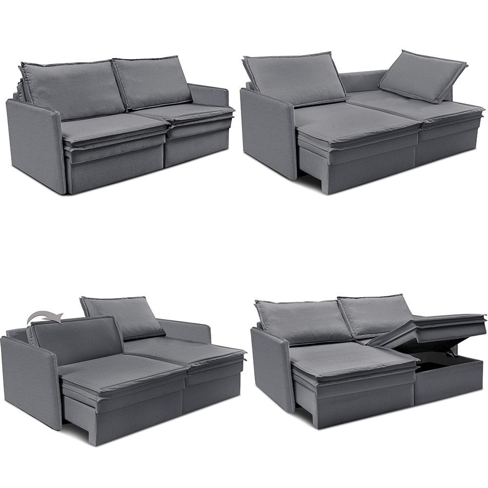 Sofá Sem Caixa Retrátil Baú 1,55m Lounge Linho Cinza Escuro Cama inBox - 2