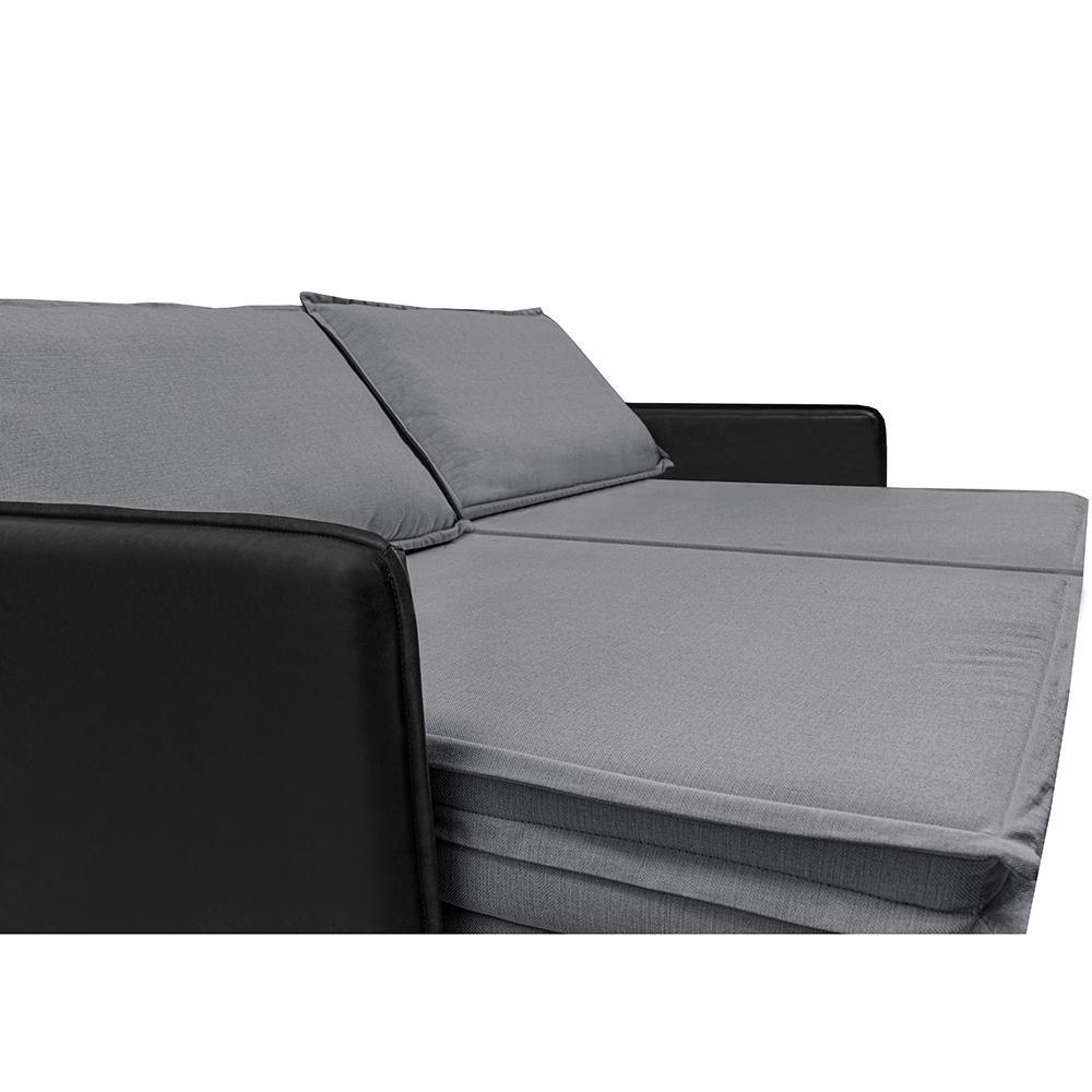 Sofá Sem Caixa Retrátil Baú 1,55m Cama inBox Grace Tecido Linho e Courino Cinza Escuro - 5