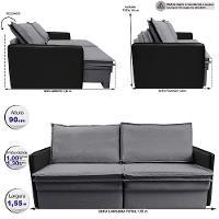 Sofá Sem Caixa Retrátil Baú 1,55m Cama inBox Grace Tecido Linho e Courino Cinza Escuro - 3